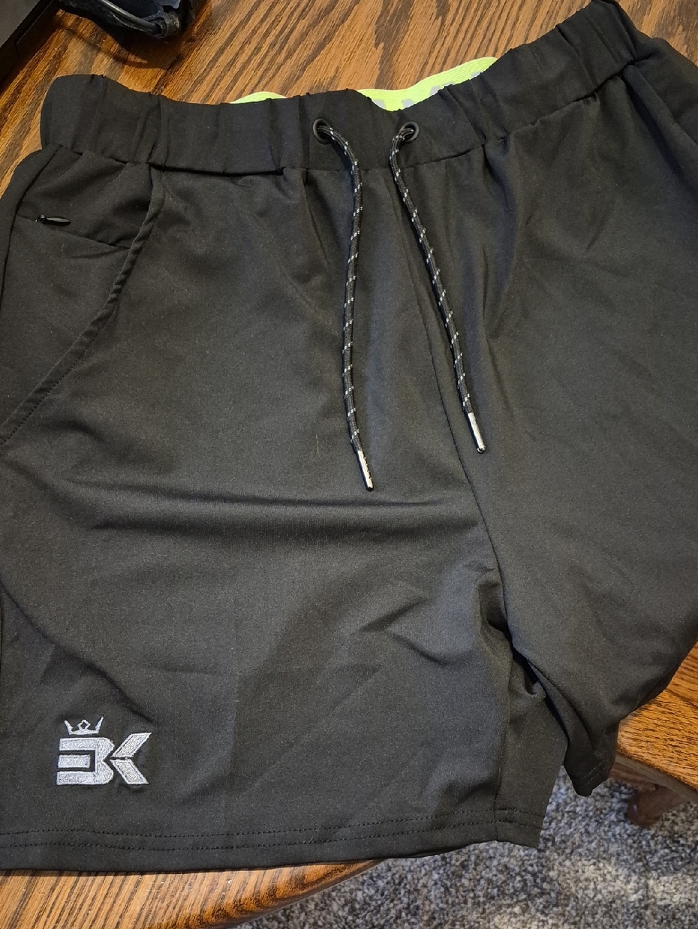 BK Black Athletic Shorts with Lime Waistband